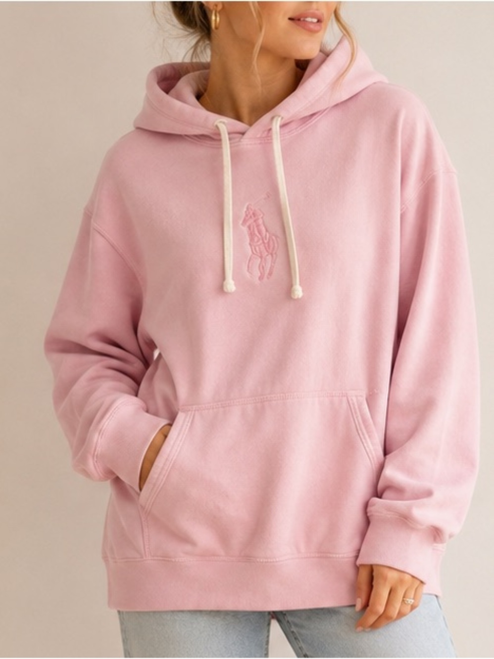Polo Ralph Lauren Big Pony Pink Fleece Hoodie Pullover Size L